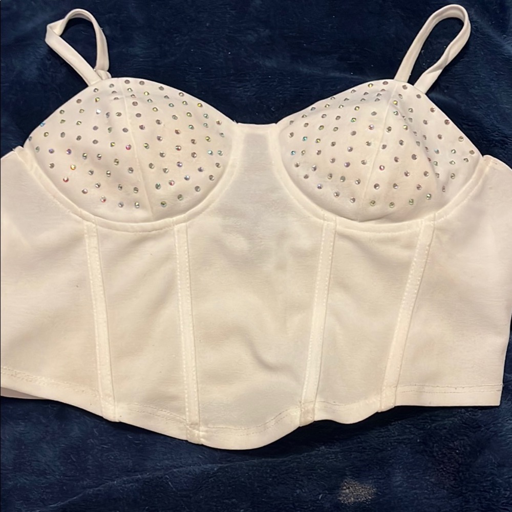 white sparky crop top